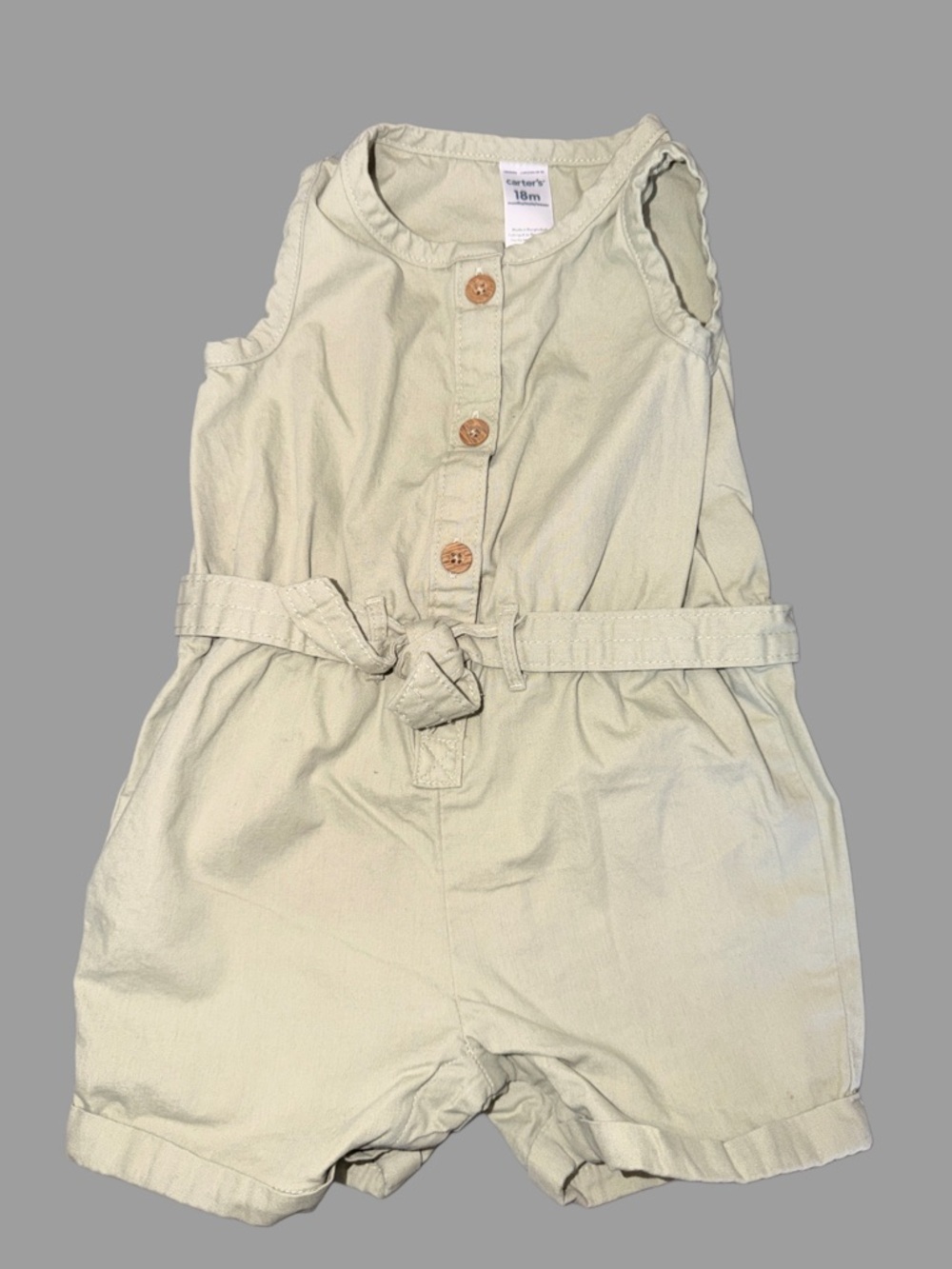 Carter's Sleeveless Canvas Romper | Toddler Girl | 18 Months | Olive | Like New